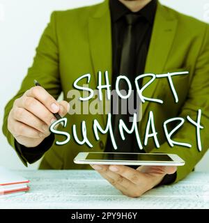 Text sign showing Short Summary. Internet Concept Brief statement of main points clear Stock Photo