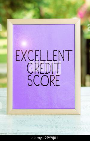 Text sign showing Excellent Credit Score. Word for person's report of financial standing and capacity to pay Stock Photo