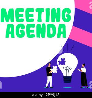 Text showing inspiration Meeting Agenda. Word for An agenda sets clear expectations for what needs to a meeting Stock Photo