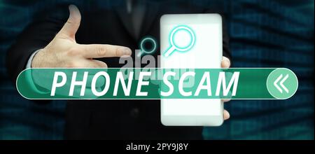Text showing inspiration Phone Scam. Conceptual photo getting unwanted calls to promote products or service Telesales Stock Photo