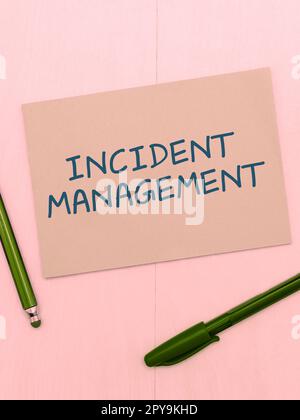 Writing displaying text Incident Management. Concept meaning Process to return Service to Normal Correct Hazards Stock Photo