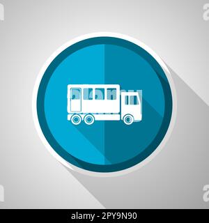 Off road bus, combination truck symbol, flat design vector blue icon with long shadow Stock Vector