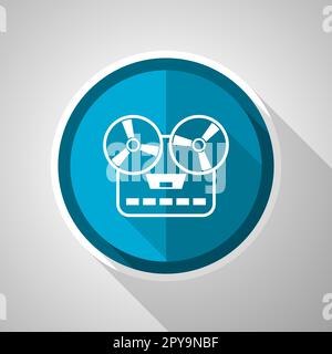Music recorder, audio equipmen symbol, flat design vector blue icon with long shadow Stock Vector