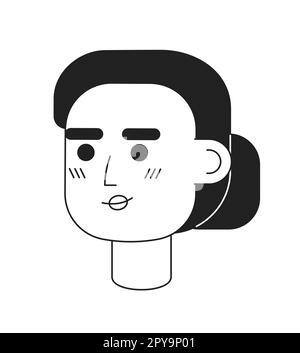 Polite smiling woman with bun hairstyle monochromatic flat vector character head Stock Vector