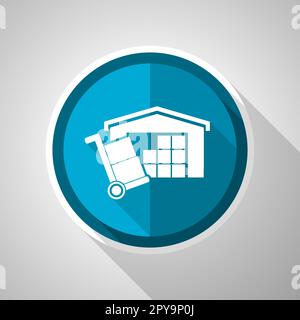 Warehouse and shipping barrow, delivery, freight concept symbol, flat design vector blue icon with long shadow Stock Vector