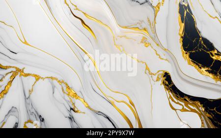 Black, golden and white marble texture, abstract background pattern. Stock Photo