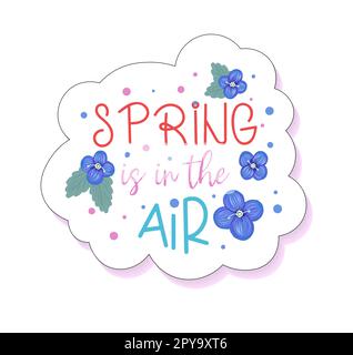 Spring is in air. sticker small blue flowers. spring flowers hyacinth. cute cartoon stickers. Stock Photo