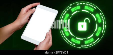 Two Hands Holding A Mobile Phone And Displaying Graphic With Digital On Them In A Futuristic Design. A Person Receiving Important Information And Messages. Stock Photo