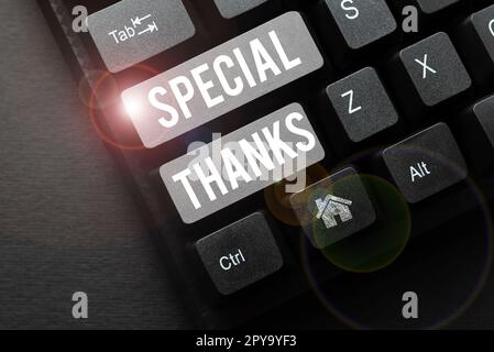 Sign displaying Special Thanks. Business idea expression of appreciation or gratitude or an acknowledgment Stock Photo