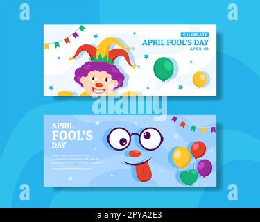 Happy April Fools Day Horizontal Banner Flat Cartoon Hand Drawn Templates Background Illustration Stock Photo