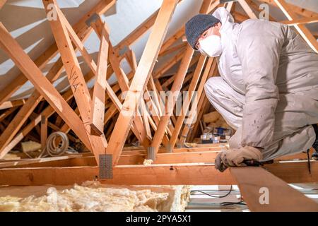 thermal insulation with glass wool Stock Photo