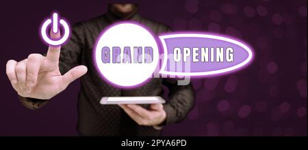 Writing displaying text Grand Opening. Business approach Ribbon Cutting New Business First Official Day Launching Stock Photo