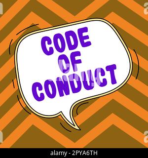 Text sign showing Code Of Conduct. Business idea Ethics rules moral codes ethical principles values respect Stock Photo