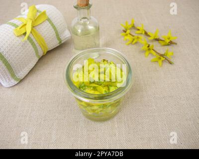 Facial toner with active ingredients from the flowers of forsythia Stock Photo