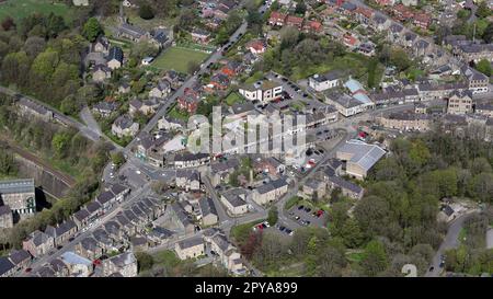 aerial view of Market Street in New Mills, High Peak, Derbyshire Stock Photo