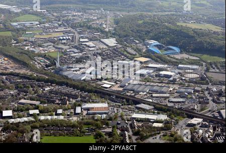 aerial view of Huddersfield town centre, West Yorkshire Stock Photo