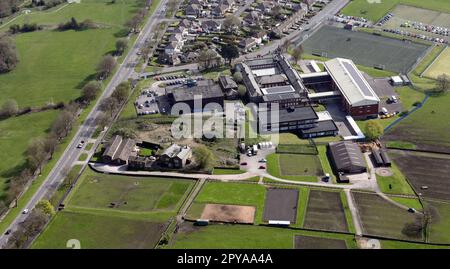 aerial view of Thornton Recreation Centre Leisure centre (left) and Beckfoot Thornton School, Secondary school (right) Stock Photo