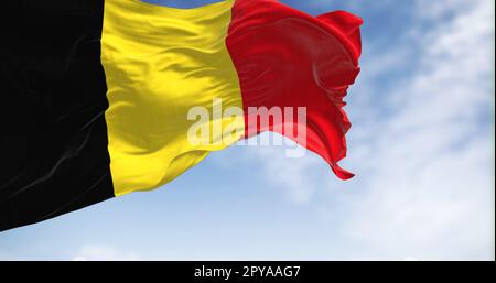 The national flag of Belgium waving on a clear day Stock Photo
