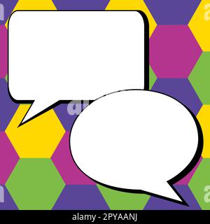 Two big white empty speech bubbles for text. Square and oval dialog boxes on bright colored background. Comic funny style cartoon. Vector illustration. Stock Photo