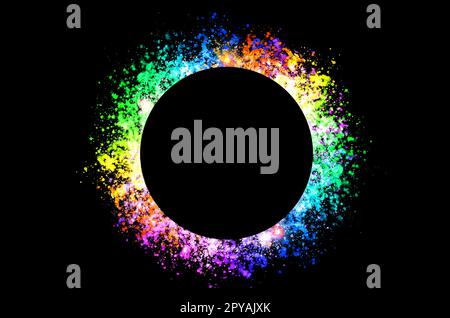 colorful circle frame circle light frame on black background Stock Photo