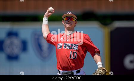 Arkansas State's Wil French (10) steals second base before Henderson  State's Logan Cowart can apply the tag during a college baseball game  Tuesday, April 25, 2023, in Jonesboro, Ark. Arkansas State won