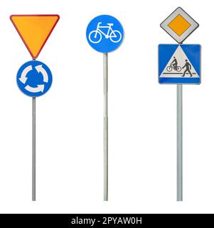 Set with different road signs isolated on white Stock Photo