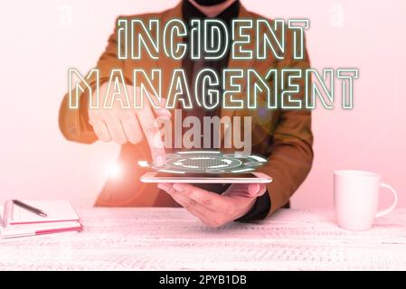 Inspiration showing sign Incident Management. Internet Concept Process to return Service to Normal Correct Hazards Stock Photo