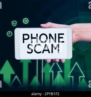 Text showing inspiration Phone Scam. Word for getting unwanted calls to promote products or service Telesales Stock Photo