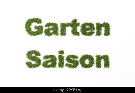 The German words Gardening season written with grass on a white background Stock Photo