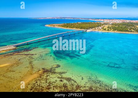 Island of Vir bridge and archipelago aerial panoramic view Stock Photo