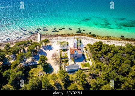 Island of Vir archipelago lighthouse and beach aerial panoramic view Stock Photo