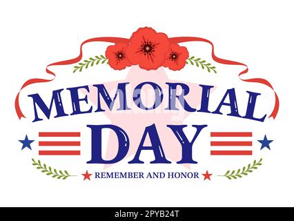 Memorial Day Illustration with American Flag, Remember and Honor to Meritorious Soldier in Flat Cartoon Hand Drawn for Landing Page Templates Stock Photo