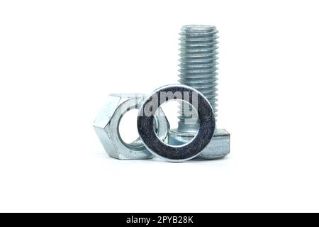 Galvanized bolt and nut with flat nut washer Stock Photo