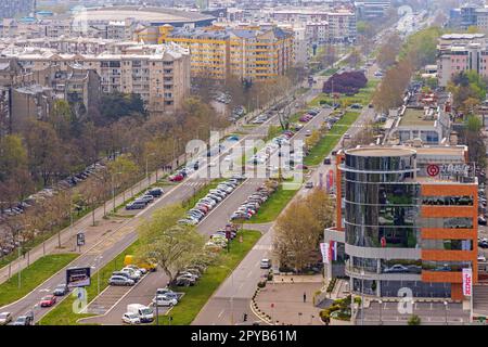 Belgrade, Serbia - April 09, 2023: Aerial View of Boulevard Zorana Djindjica at New Belgrade Spring Sunday. Stock Photo