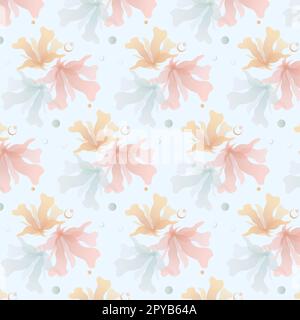 Pattern with translucent delicate flowers on a blue background. Seamless pattern. Vector. EPS10. Stock Vector