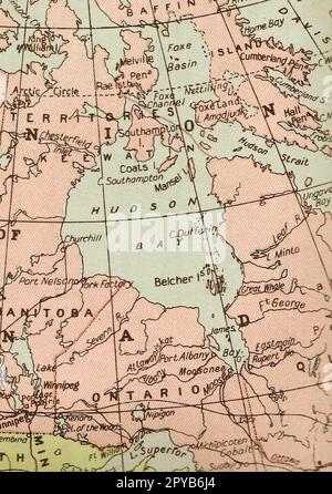 A vintage sepia map of Hudson bay and Canada. Stock Photo