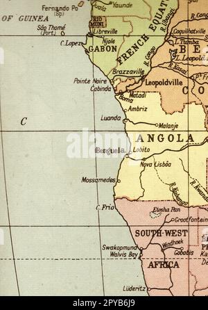 A vintage sepia map of the west coast of Africa. Stock Photo