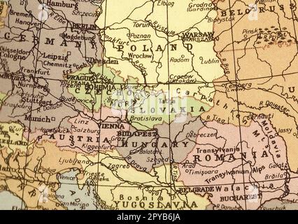 A vintage sepia map of Central Europe. Stock Photo
