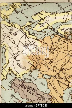 A vintage sepia map of Russia and Europe. Stock Photo
