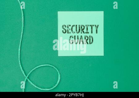 Sign displaying Security Guard. Business showcase tools used to manage multiple security applications Stock Photo