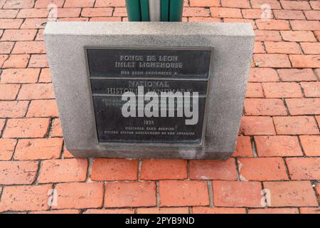 Ponce Inlet, Florida - December 29, 2022: National Historic Landmark plaque for the Ponce De Leon Inlet Lighthouse Stock Photo