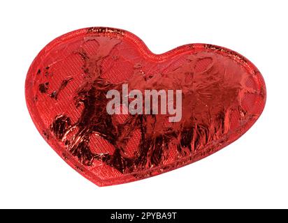 Red textile decorative heart on a white background, interior decoration, gift wrapping Stock Photo
