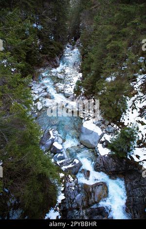 Beautiful waterfall Wodogrzmoty Mickiewicza in Polish Tatra mountains near Zakopane Im Poland. Stock Photo