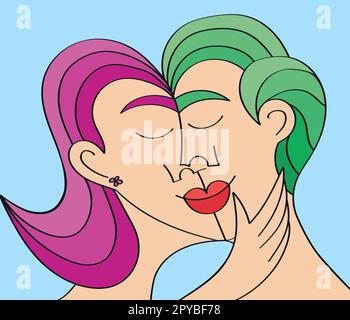 Faces of couple in love kissing Stock Vector