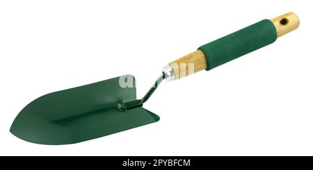 Green garden shovel trowel isolated on white background Stock Photo