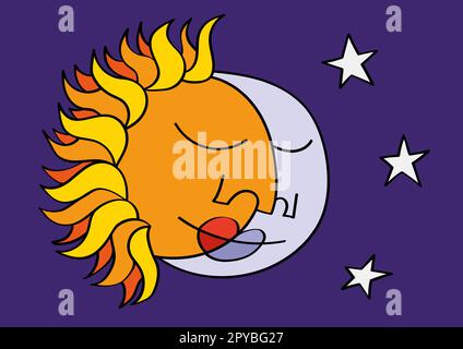 Sun and moon in love Stock Vector