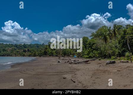 Sandy beach of the small town of Drake Bay, Puntarenas, Costa Rica Stock Photo