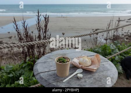 Seafood Chowder at the Hidden Hut on the 30th October 2022 at Porthcurnick Beach, Cornwall, England. Credit: SMP News Stock Photo