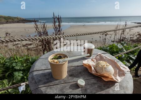 Seafood Chowder at the Hidden Hut on the 30th October 2022 at Porthcurnick Beach, Cornwall, England. Credit: SMP News Stock Photo