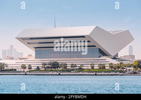 19 January 2023, Dubai, UAE: Mohammed bin Rashid library in shape of open book on a seashore Stock Photo